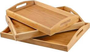 🌿 3-in-1 Bamboo Serving Trays Set – Large, Medium & Small with Wooden Handles | Durable, Eco-Friendly, Multipurpose Food & Drink Serving Tray Set 🍵