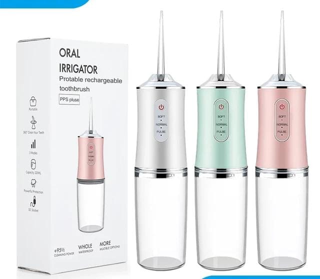 🦷 SMILE BRIGHT DEAL! Rechargeable Portable Oral Irrigator. Includes 4 nozzles for deep cleaning between teeth. Waterproof, cordless and perfect for travel or braces. BUY NOW for professional care!