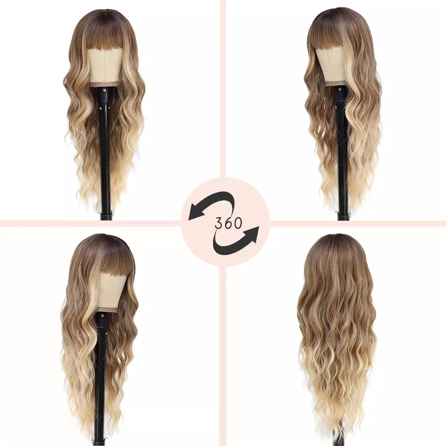 European and American wigs, bangs, big waves, Dark Brown, long curl, comfortable, natural hair, chemical fiber head hood, wig