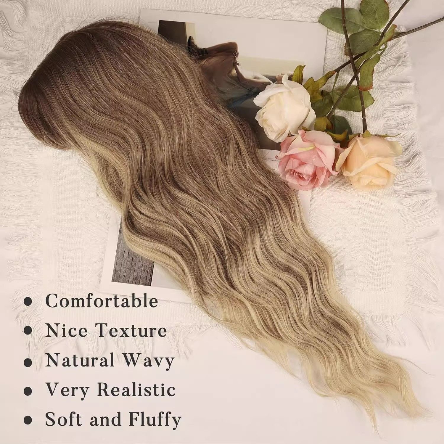 European and American wigs, bangs, big waves, Dark Brown, long curl, comfortable, natural hair, chemical fiber head hood, wig