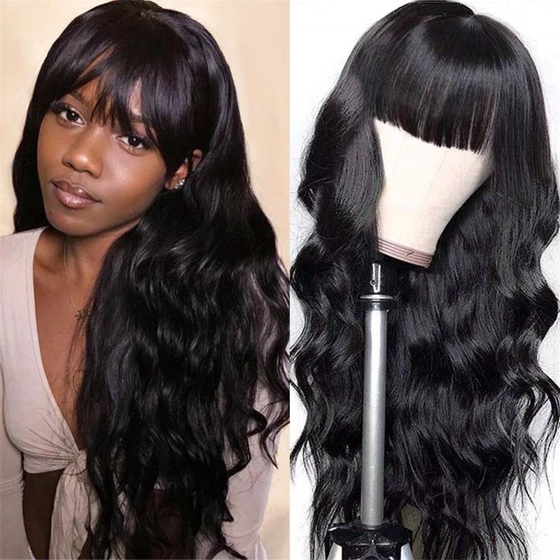 European and American foreign trade wig grandma gray bangs big wavy wig women long curly hair chemical fiber full head hood curly hair