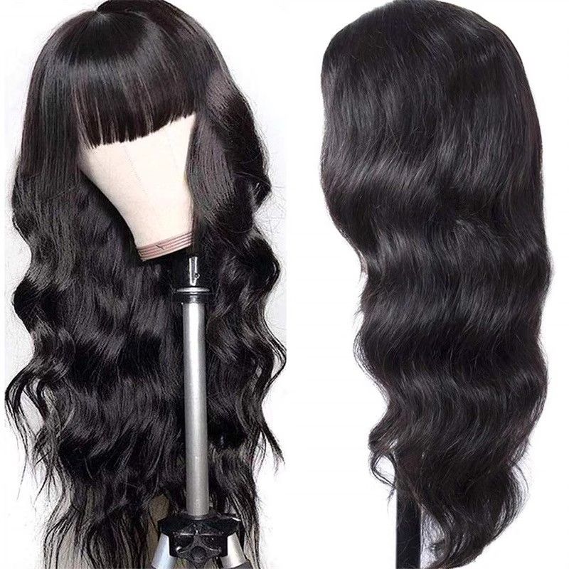 European and American foreign trade wig grandma gray bangs big wavy wig women long curly hair chemical fiber full head hood curly hair