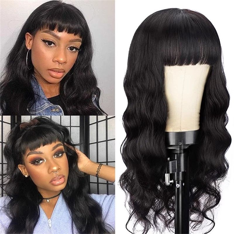 European and American foreign trade wig grandma gray bangs big wavy wig women long curly hair chemical fiber full head hood curly hair