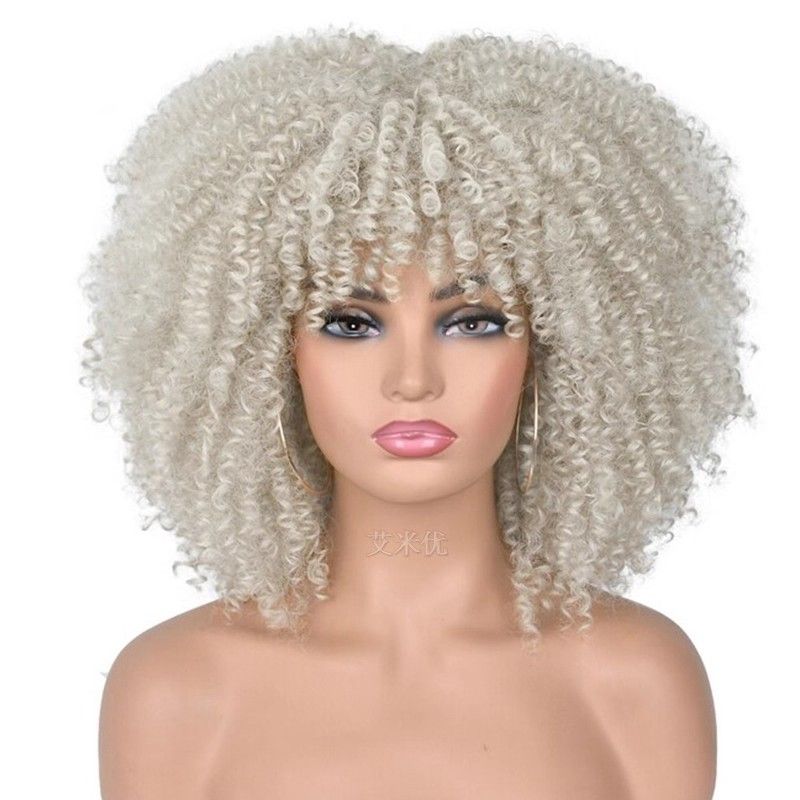 Afro kinky curly wigs with bangs wigs radiante curly short whole top hair cover