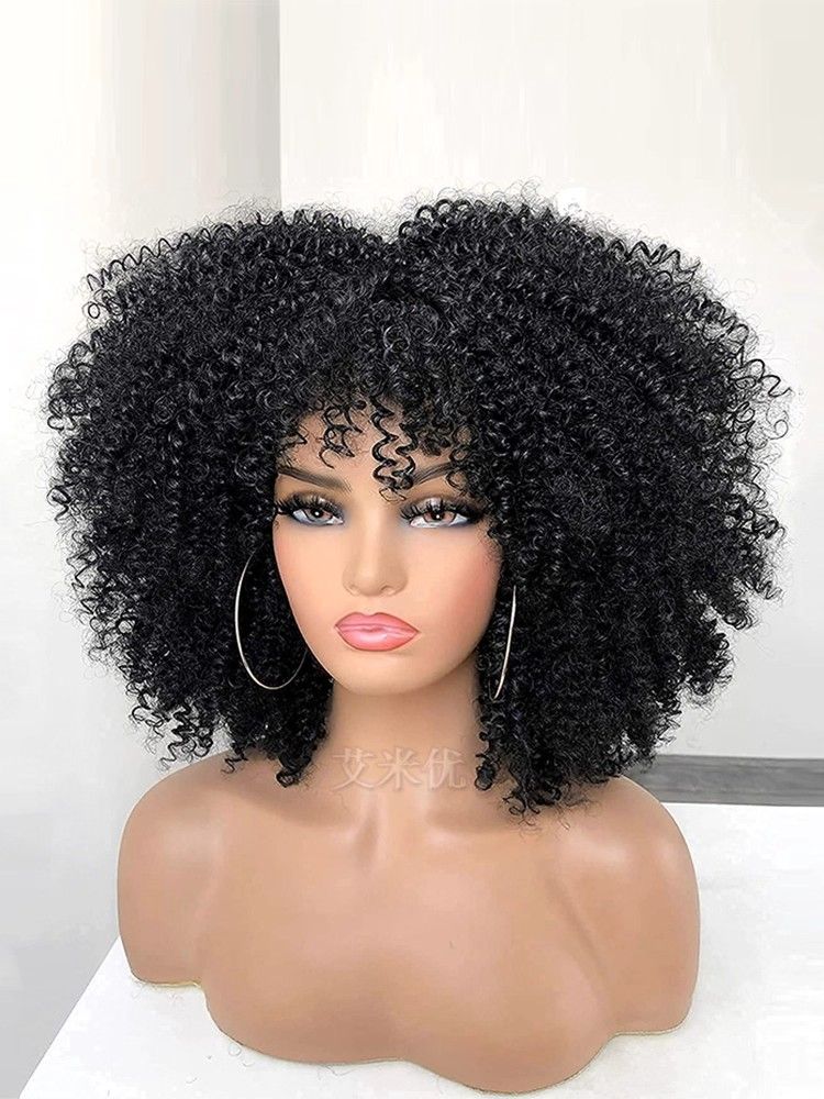 Afro kinky curly wigs with bangs wigs radiante curly short whole top hair cover