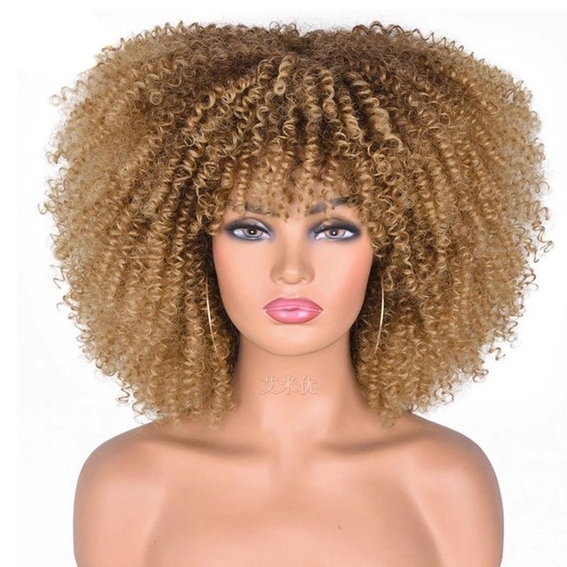 Afro kinky curly wigs with bangs wigs radiante curly short whole top hair cover