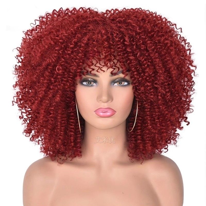 Afro kinky curly wigs with bangs wigs radiante curly short whole top hair cover