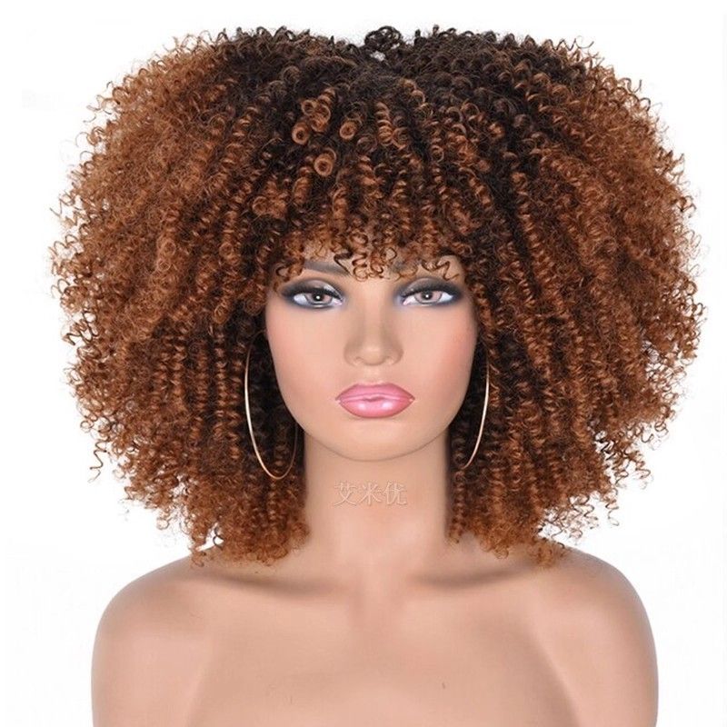 Afro kinky curly wigs with bangs wigs radiante curly short whole top hair cover