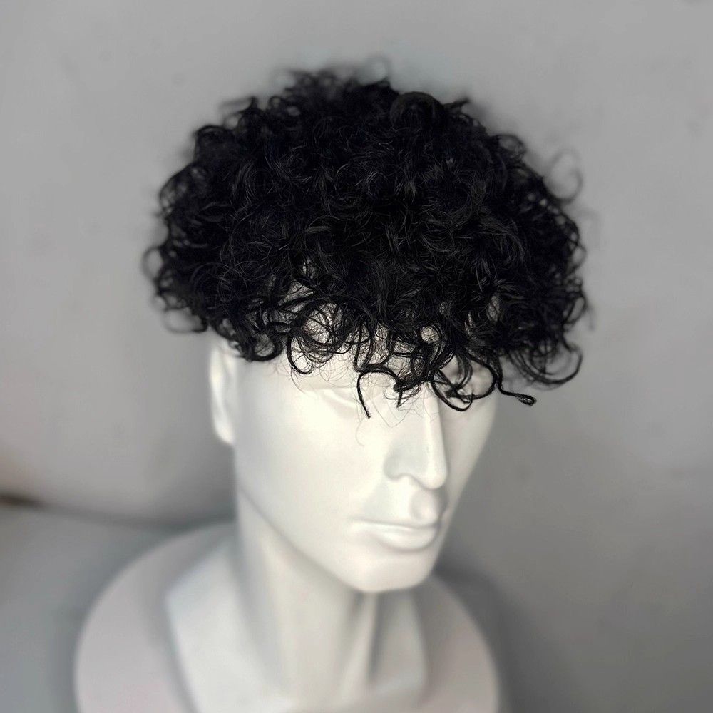 Men's real wool curly wig replenishment tablets naturally fluffy on the top of the head covering the white hair boy's short hair curly hair replenishment tablets