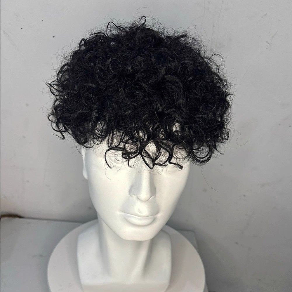 Men's real wool curly wig replenishment tablets naturally fluffy on the top of the head covering the white hair boy's short hair curly hair replenishment tablets