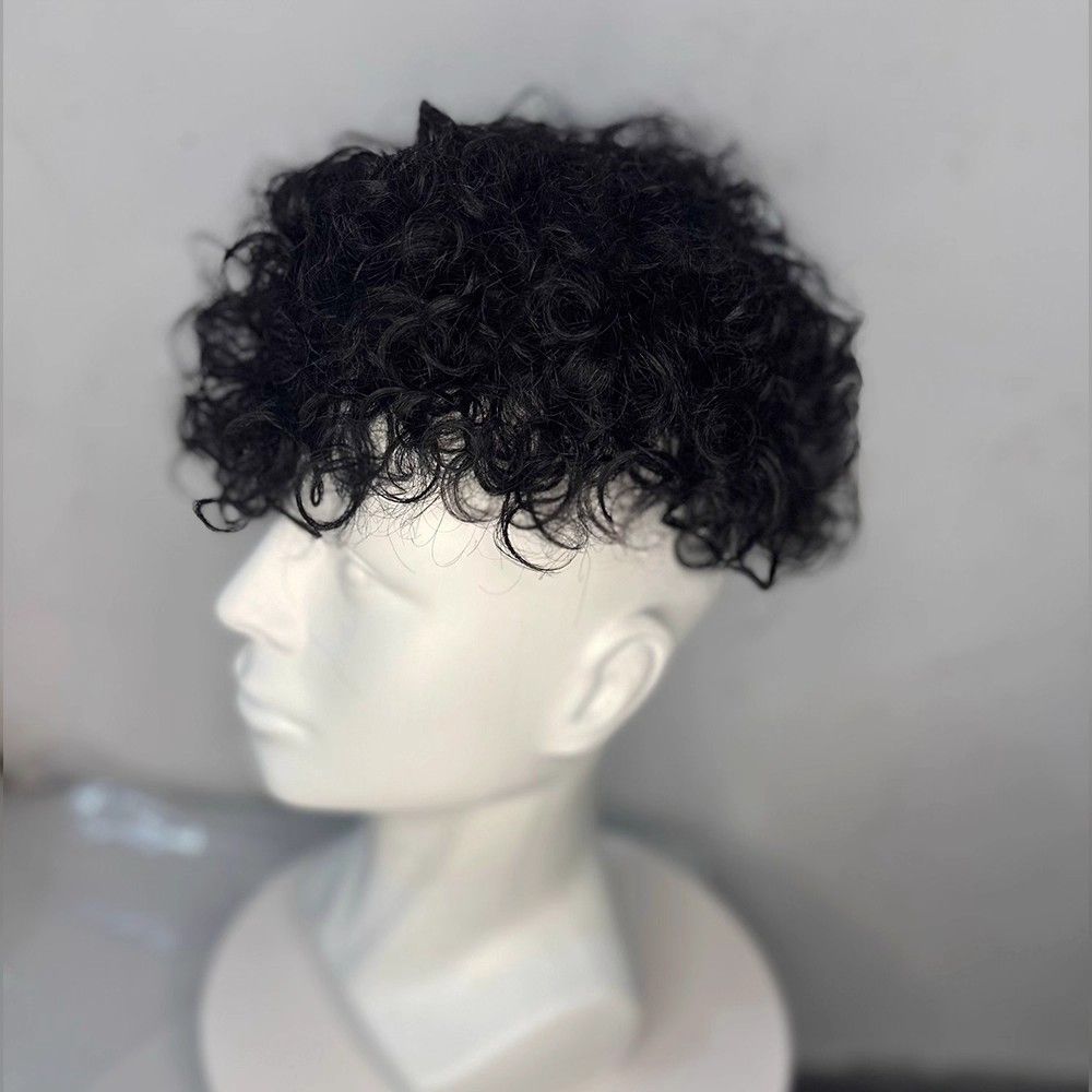 Men's real wool curly wig replenishment tablets naturally fluffy on the top of the head covering the white hair boy's short hair curly hair replenishment tablets