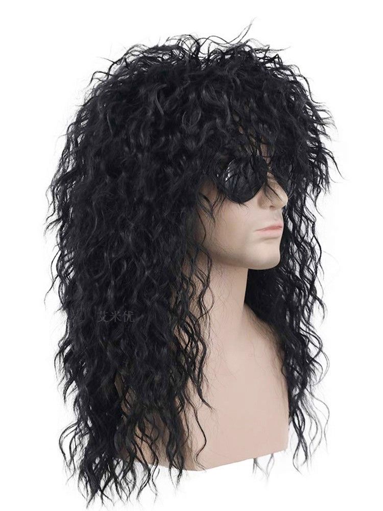 European and American men's wig 80s punk long curly hair Halloween headdress rock wig headgear retro messy wig
