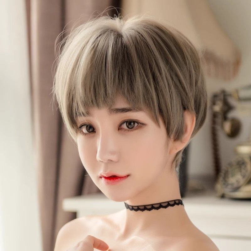 Factory direct sales 2D dog chewing bangs wig women short hair realistic grandma gray bobo head cover upgrade big scalp