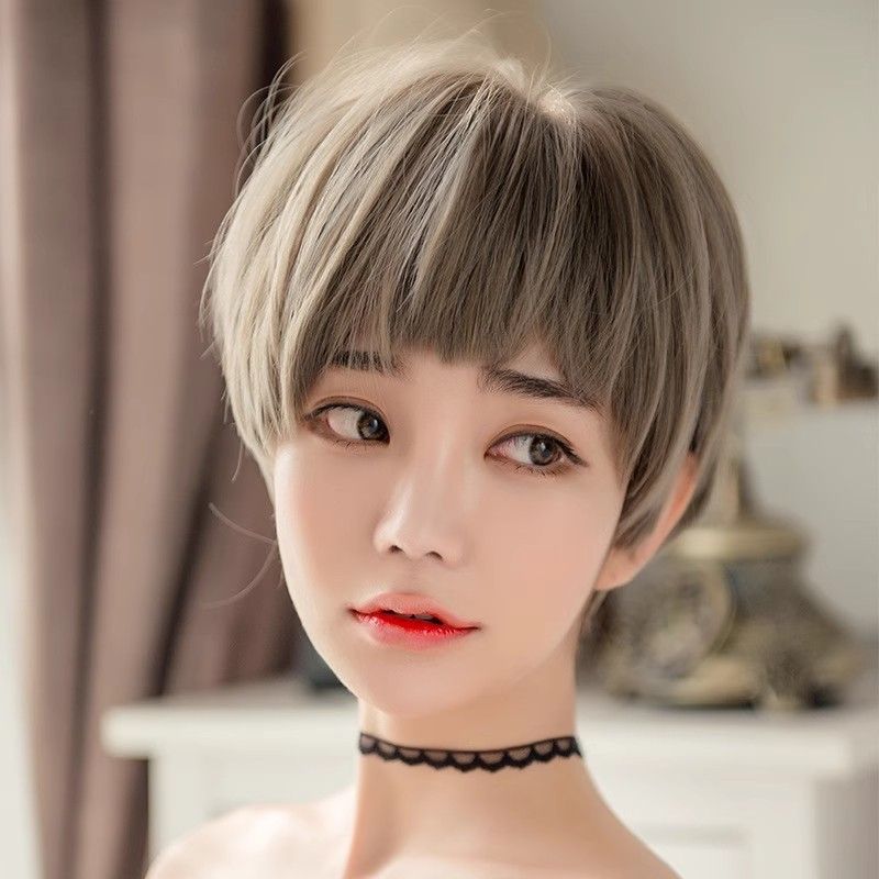 Factory direct sales 2D dog chewing bangs wig women short hair realistic grandma gray bobo head cover upgrade big scalp