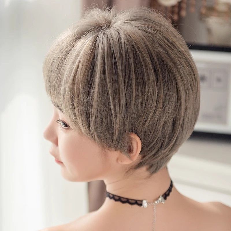 Factory direct sales 2D dog chewing bangs wig women short hair realistic grandma gray bobo head cover upgrade big scalp