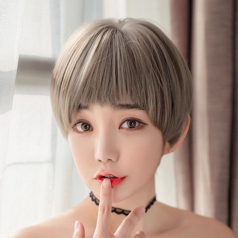 Factory direct sales 2D dog chewing bangs wig women short hair realistic grandma gray bobo head cover upgrade big scalp
