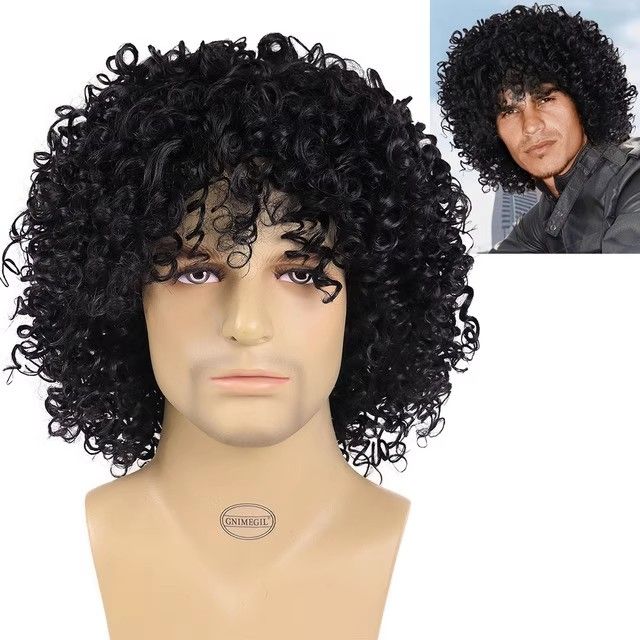 Men's wig small curly hip hop style hip hop chicken coop short curly black chemical fiber head hood fluffy explosive head