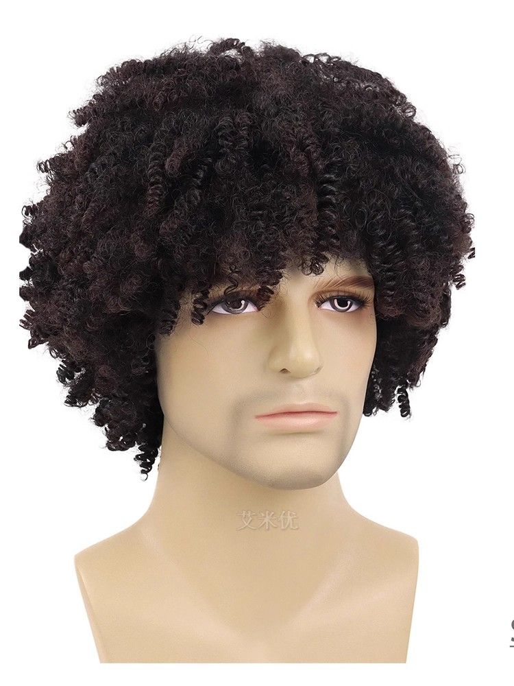 Men's wig small curly hip hop style hip hop chicken coop short curly black chemical fiber head hood fluffy explosive head