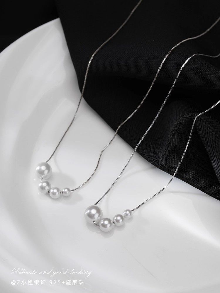 925 Pure Silver Swarovski Pearl Necklace 2025 New Popular Style for Women, High-end Design, Niche Collarbone Chain