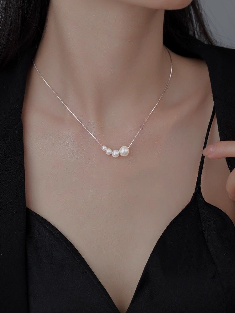 925 Pure Silver Swarovski Pearl Necklace 2025 New Popular Style for Women, High-end Design, Niche Collarbone Chain
