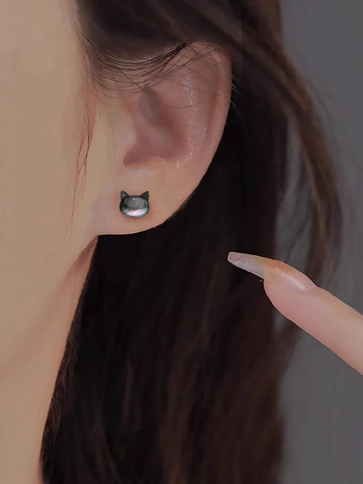 925 Pure Silver Cat Unique Earrings for Women, 2025 New Style, Popular, Niche, High-end, Cute Ear Accessories