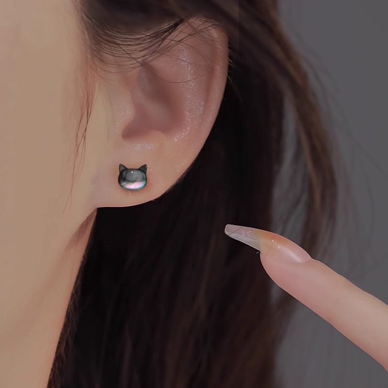925 Pure Silver Cat Unique Earrings for Women, 2025 New Style, Popular, Niche, High-end, Cute Ear Accessories