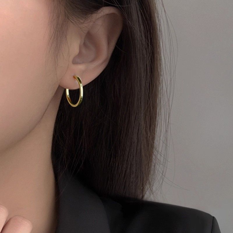 925 Silver Needle Hoop Earrings for Women, 2025 New Style, Popular Plain Hoop Studs, Niche and High-end Fashion Earrings
