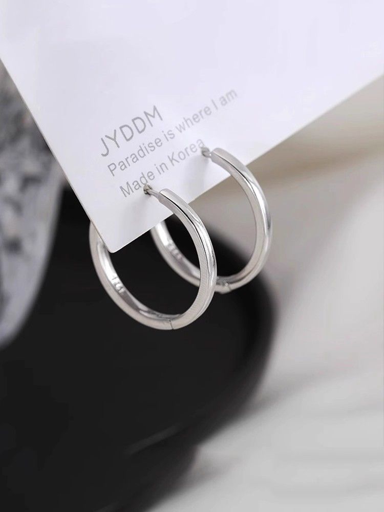 925 Silver Needle Hoop Earrings for Women, 2025 New Style, Popular Plain Hoop Studs, Niche and High-end Fashion Earrings