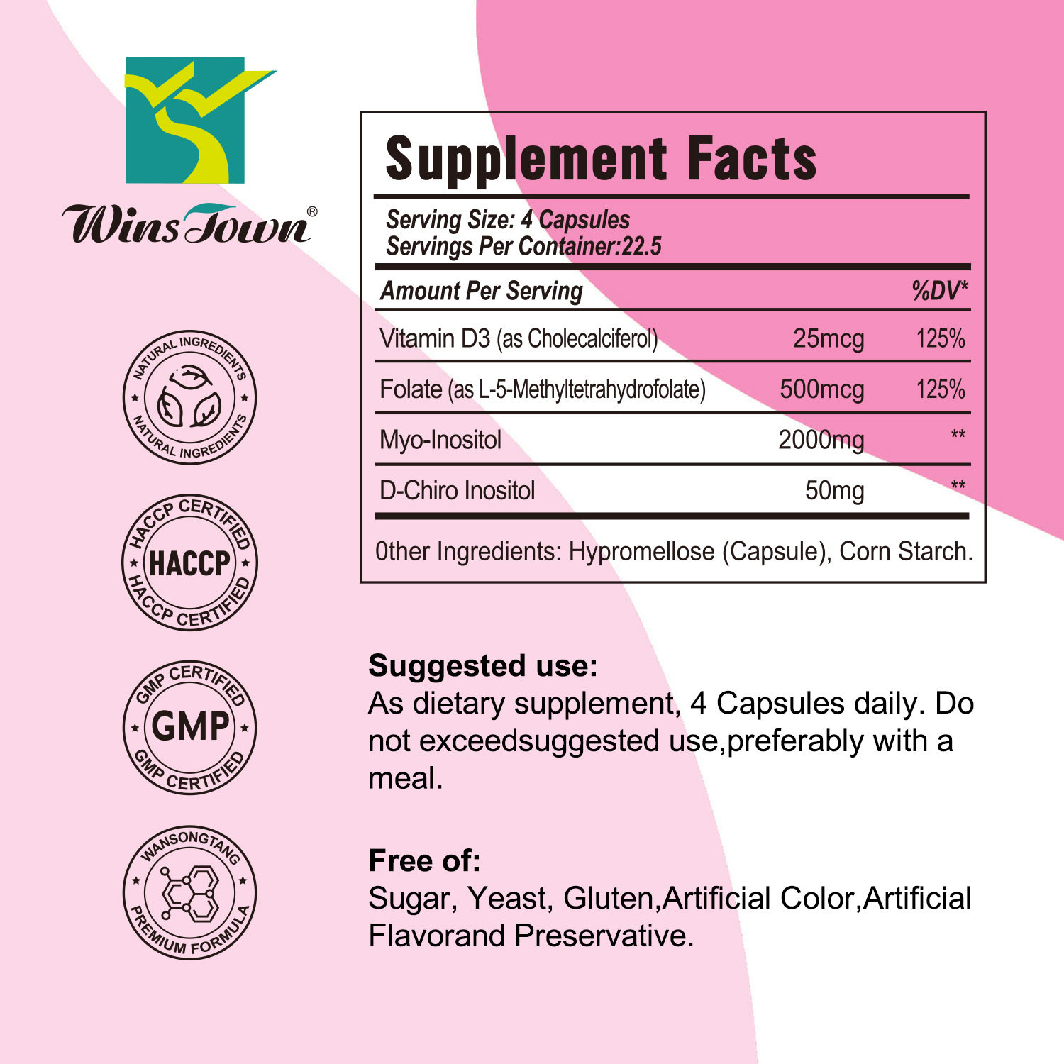 Supplement Women Myo-Inositol D-Chiro Inositol Vegan