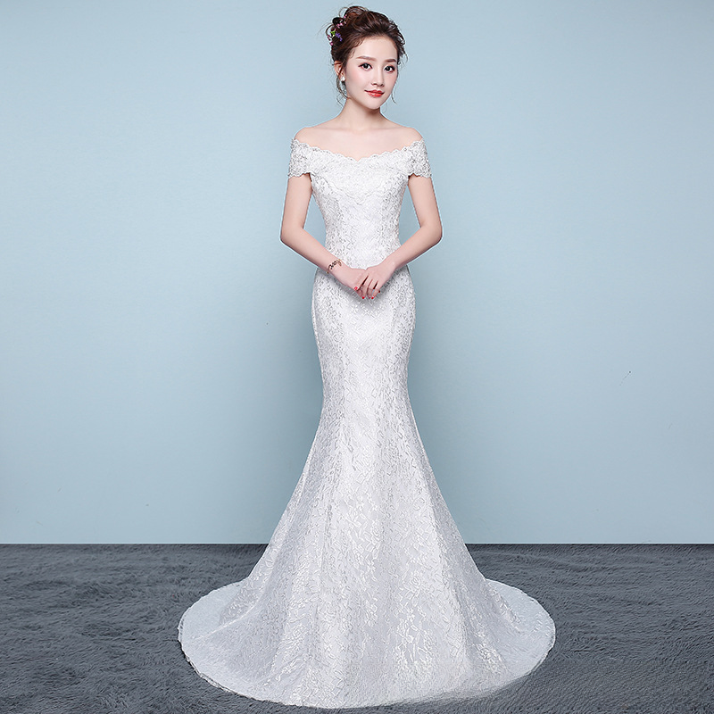 Waisted fishtail wedding dress, small tail wedding dress, fishtail wedding dress, simple slimming plus size wedding dress