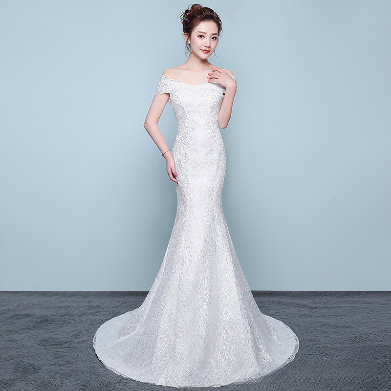 Waisted fishtail wedding dress, small tail wedding dress, fishtail wedding dress, simple slimming plus size wedding dress