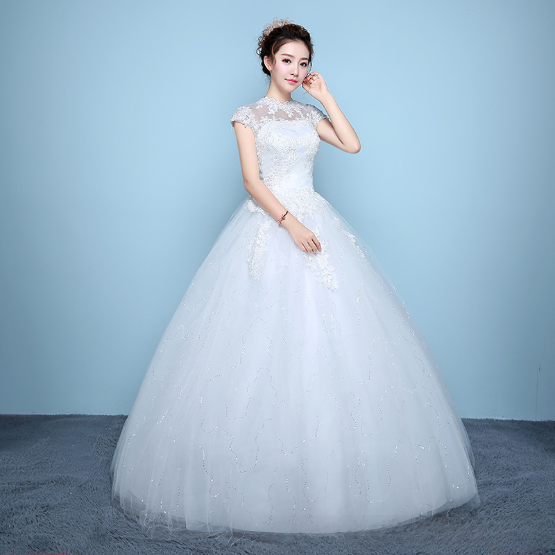 Long-sleeved wedding dress 2025 bride floor-length style new trailing tutu skirt one-shoulder Korean retro princess