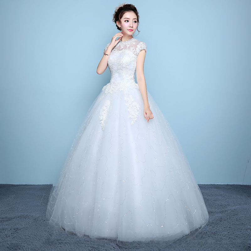 Long-sleeved wedding dress 2025 bride floor-length style new trailing tutu skirt one-shoulder Korean retro princess