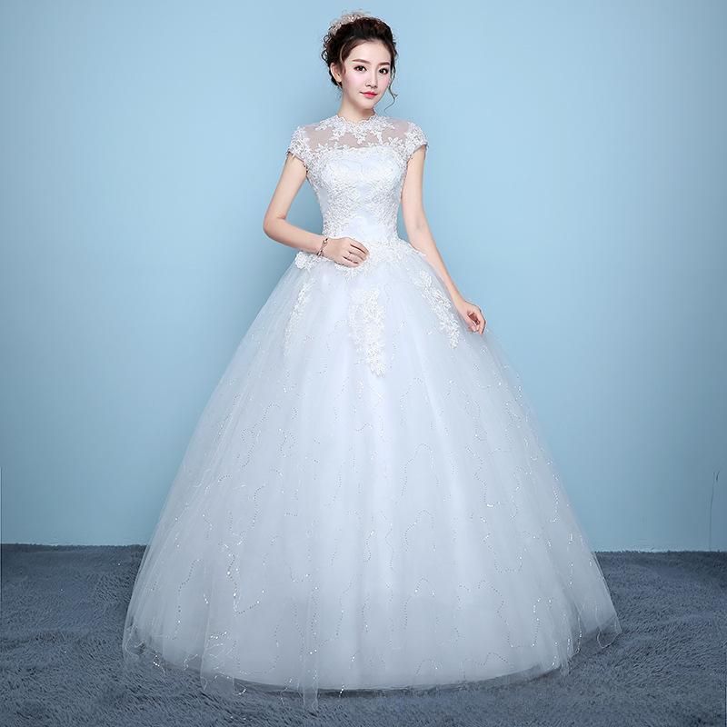 Long-sleeved wedding dress 2025 bride floor-length style new trailing tutu skirt one-shoulder Korean retro princess