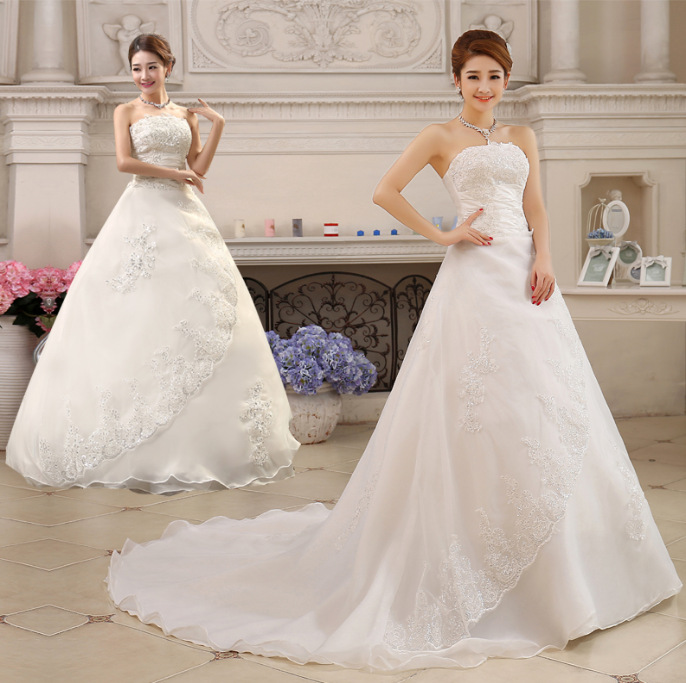 Long-sleeved wedding dress 2025 bride floor-length style new trailing tutu skirt one-shoulder Korean retro princess