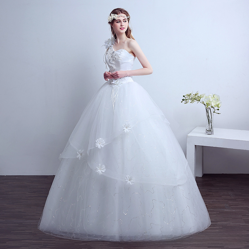 Long-sleeved wedding dress 2025 bride floor-length style new trailing tutu skirt one-shoulder Korean retro princess