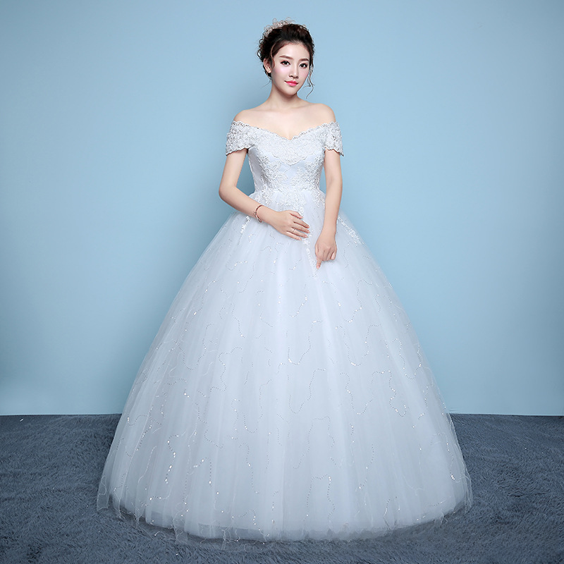 One shoulder wedding dress, bride's floor-length wedding dress, plus size Korean style maternity wedding dress