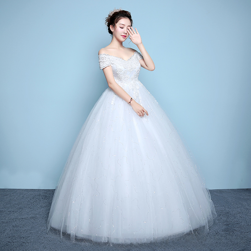 One shoulder wedding dress, bride's floor-length wedding dress, plus size Korean style maternity wedding dress