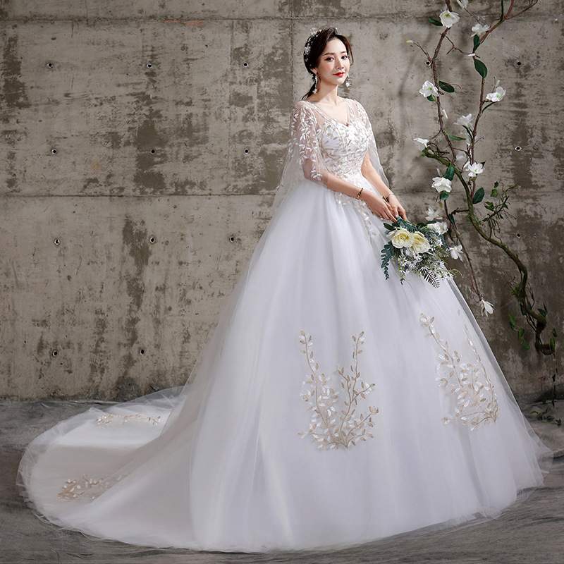 One shoulder wedding dress, bride's floor-length wedding dress, plus size Korean style maternity wedding dress