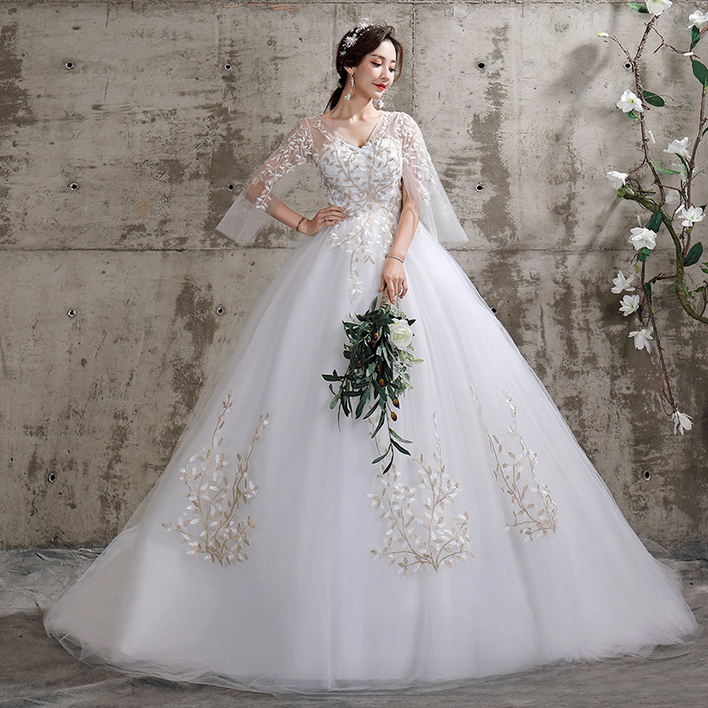 One shoulder wedding dress, bride's floor-length wedding dress, plus size Korean style maternity wedding dress