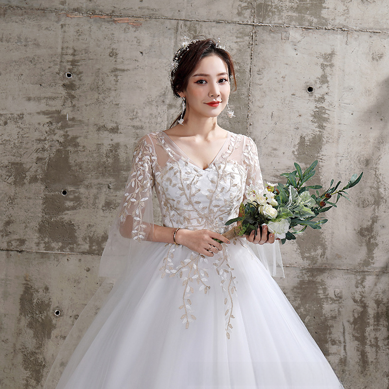 One shoulder wedding dress, bride's floor-length wedding dress, plus size Korean style maternity wedding dress