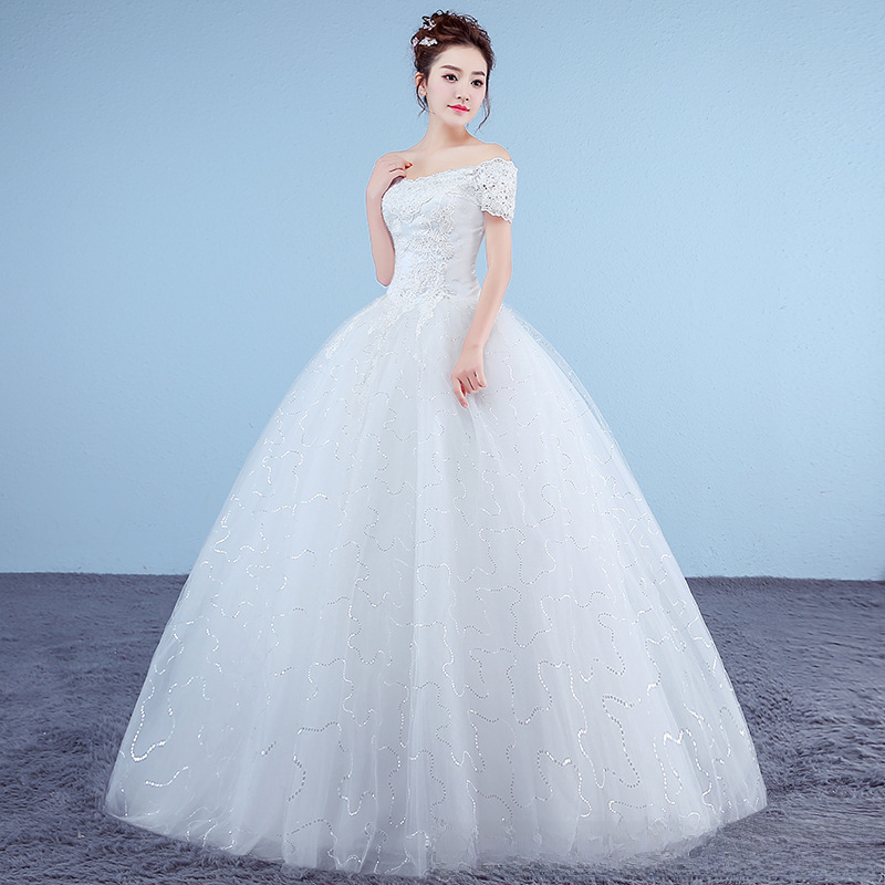 One shoulder wedding dress, bride's floor-length wedding dress, plus size Korean style maternity wedding dress