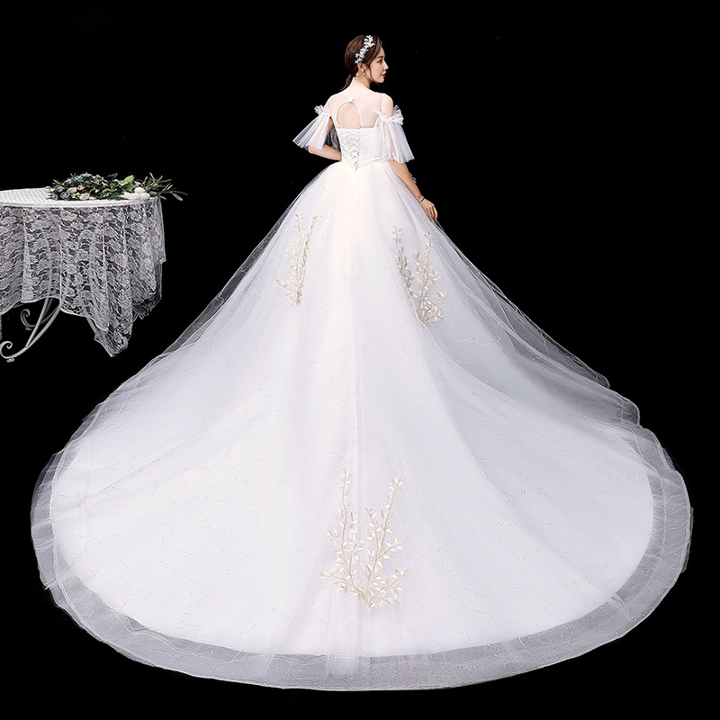 Pregnant women wedding dress bride 2025 new strap Korean style high waist large size long tail wedding dress with slim tail