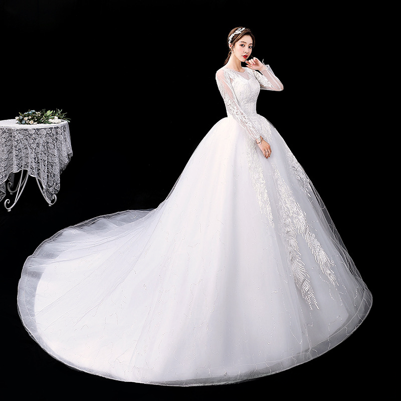 Pregnant women wedding dress bride 2025 new strap Korean style high waist large size long tail wedding dress with slim tail