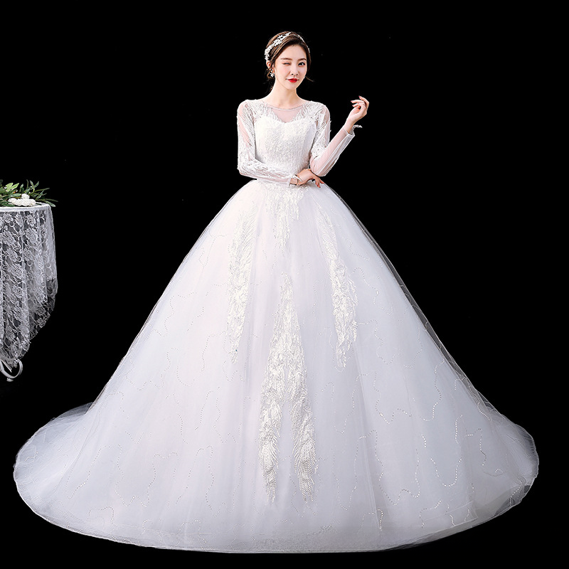Pregnant women wedding dress bride 2025 new strap Korean style high waist large size long tail wedding dress with slim tail