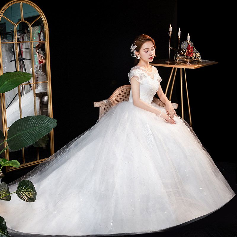 One shoulder main wedding dress 2025 new bride summer temperament starry sky tail French style light and small to cover thick arms