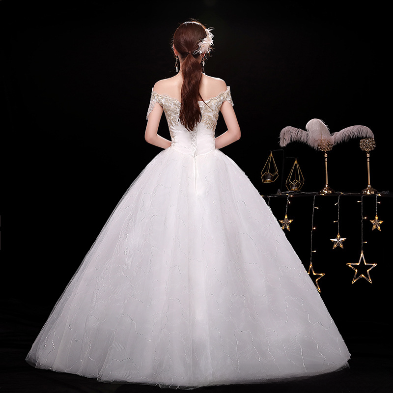One shoulder main wedding dress 2025 new bride summer temperament starry sky tail French style light and small to cover thick arms