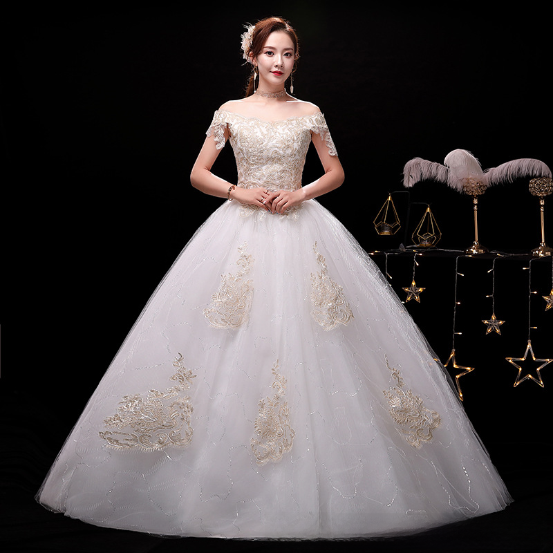 One shoulder main wedding dress 2025 new bride summer temperament starry sky tail French style light and small to cover thick arms
