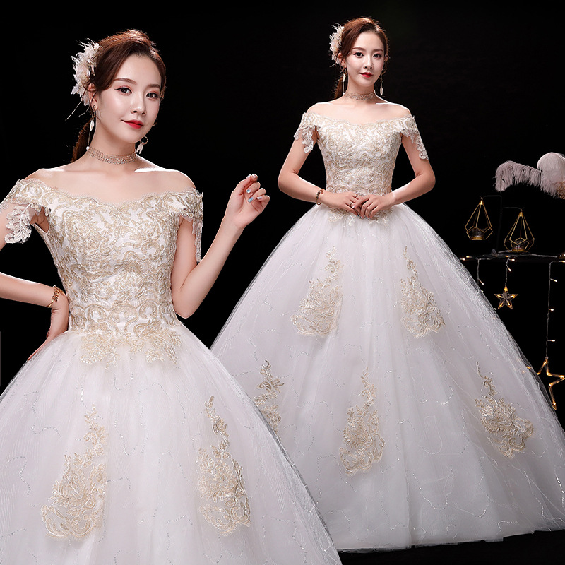 One shoulder main wedding dress 2025 new bride summer temperament starry sky tail French style light and small to cover thick arms