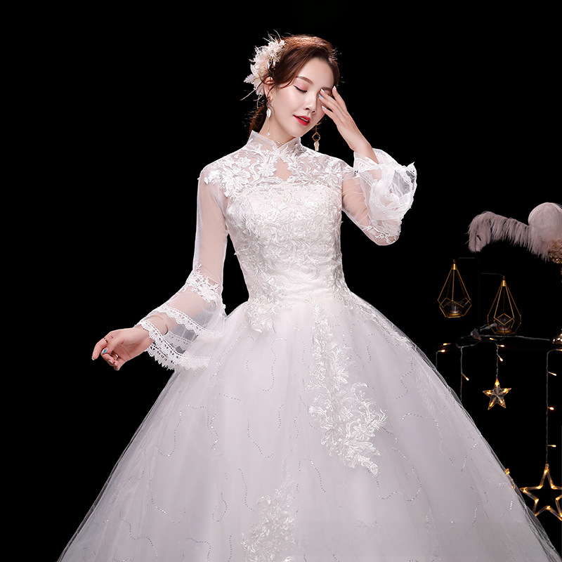 One shoulder main wedding dress 2025 new bride summer temperament starry sky tail French style light and small to cover thick arms